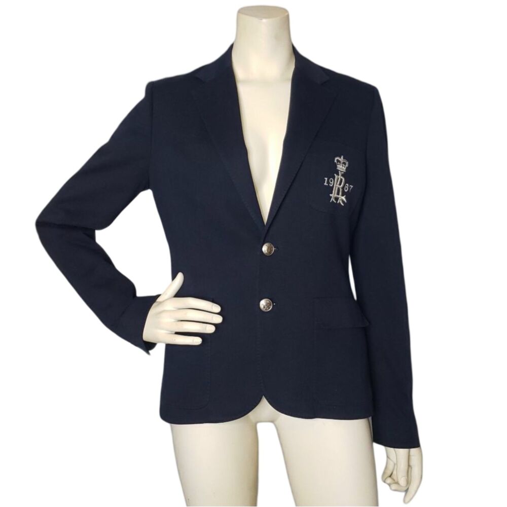 RALPH LAUREN SPORT Navy Blue 1967 Crest Blazer Jacket Womens Size 12